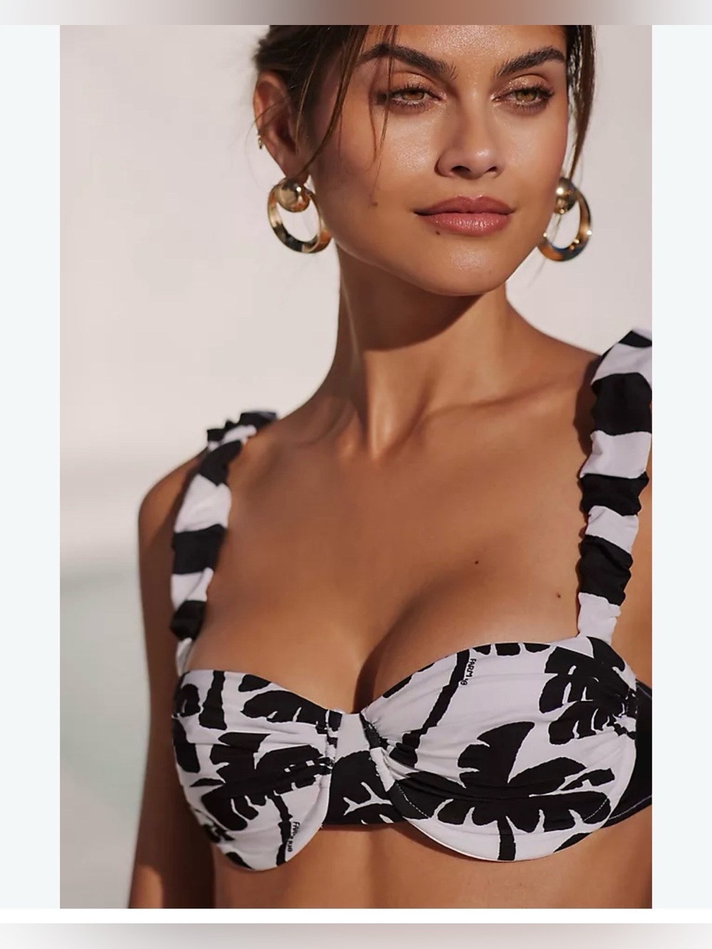 Farm Rio Black & White Palm Print Underwire Bikini Top